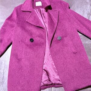 Zara Girls Fuscia Wool Blend Vintage Coat